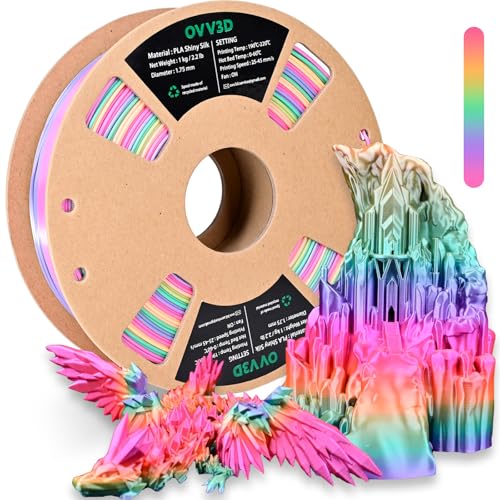 Image of OVV3D Rainbow PLA Filament 1.75mm, PLA Silk PLA 3D Printer Filament Multicolor Silk Color Change Rainbow PLA Filament with Pink Purple Green Yellow, 3D Printing Filament 3D Filament, 1kg