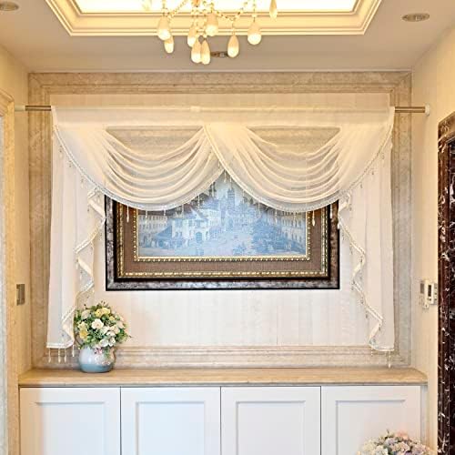 Risuho European White Sheer Valance Solid Color Waterfall Swag for Living Room Luxury Window Treatment for Bedroom, Rod Pocket Top 1 Panel 59 inches Wide
