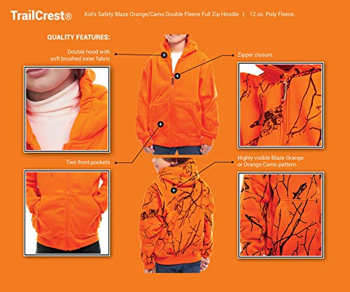 TrailCrest by Treel Kids Orange Safety Full Zip High Visibility Thick Fleece Hoodie Sweatshirt Hunting Jacket4