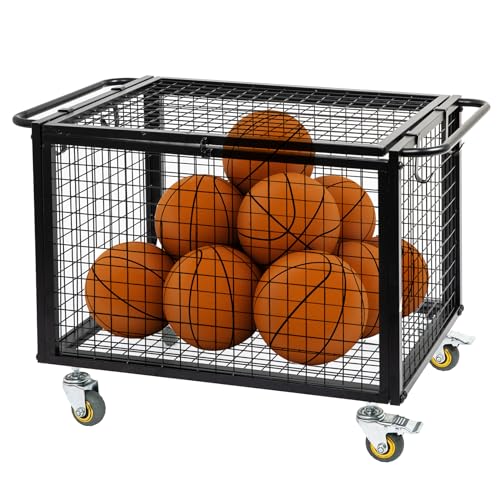 ExoLiry Metal Basketball Rolling Cart Sports Equipment Storage Wheel Basket