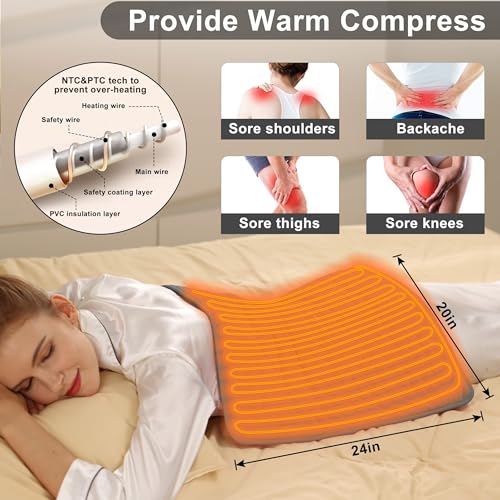 Image of Deepsoon Heating Pad,Electric Heating Pads for Back,Neck,Moist Heating Pad for Abdomen Shoulder Knee Legs,Dry /Moist Heat&Auto Shut Off,Mother's Day Birthday for Men and Women,Brown,24x20 Inch