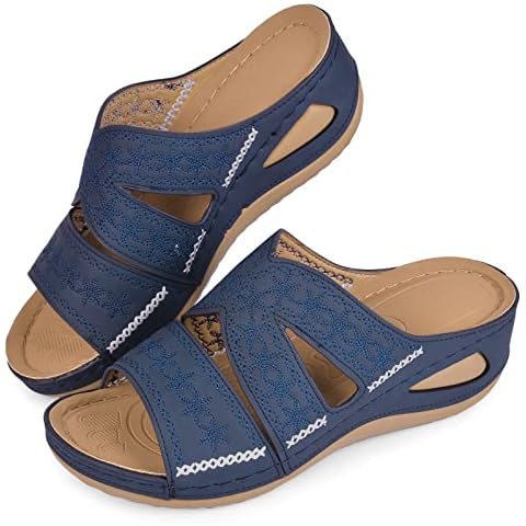 Puimentiua Orthopedic Sandals for Women Low Wedge Sandals Open Toe Walking Sandals Anti Slip Mule Clogs Beach Slippers Cover