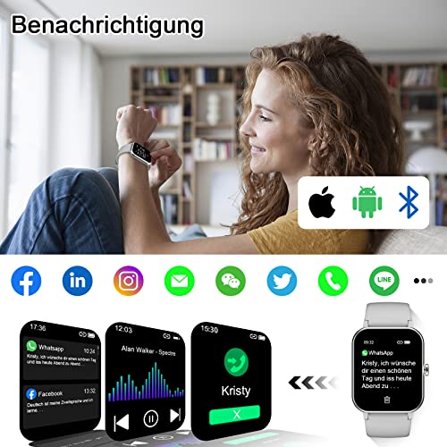 IOWODO Smartwatch Damen Herren 1,69'' Uhren IP68 Wasserdicht Fitnessuhr Tracker mit Pulsschlag SpO2 Schrittzähler Temperatur Schlafmonitor 25 Trainingsmodi Smart Watch für Android iOS (Grau) – Bild 4