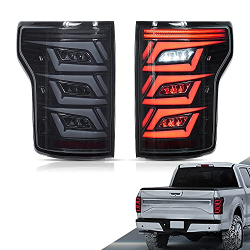 VLAND Led Tail lights Compatible with Ford F-150 2015-2020 Factory Halogen Pickup Truck (Not Fit a XLT/Lariat and Factory w/BLISS or LED Version) w/Red Turn Signal w/Animation Smoke Lens
