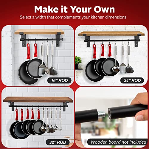 Mildenhall Hanging Pot Rack 3-In-1 Size Options - Wall Mount Cookware Organizer Rack - Sturdy Steel Construction - Farmhouse Style Kitchen Storage For Pots, Pans, Utensils (Board Not Included) #TOP2