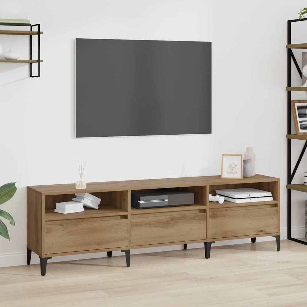 Meuble TV en chêne et fer pour créer un coin cinéma chaleureux dans votre salon