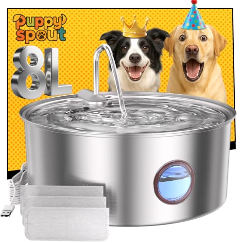 Dog Water Fountain for Large Dogs- 270oz/8L Stainless Steel Dog W...