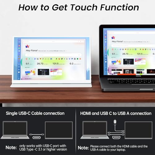 Image of Prechen 15.6'' Touchscreen Portable Monitor, FHD IPS Display with Built-in Speaker & Protective Case, 10-Point Touch Screen, HDMI & USB-C Travel Monitors for Laptop, PC, Phone,Metal Gray + White