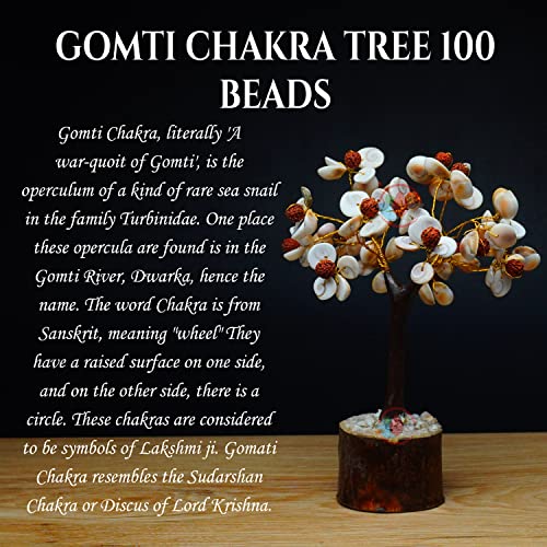 Image of REMEDYWALA Charged Energized Gomti Chakra and Rudraksha Floral Design Stone Tree for Reiki Healing, Gomati Stone Tree Showpiece for Good Luck Home Decor, Gomati Chakra Tree 108 Beads