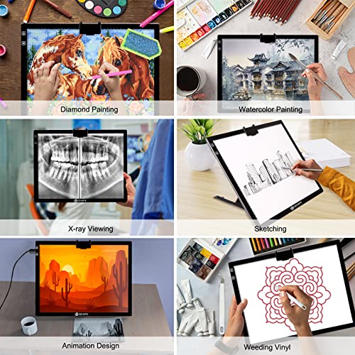 Qenspe Wireless A3 Light Pad For Diamond Painting, Rechargeable Led Tracing Light Box, 6-Level Dimmable Diamond Art Light Board, A3 Light Pad With Built-In Stand Diamond Painting Accessories Tools #TOP3