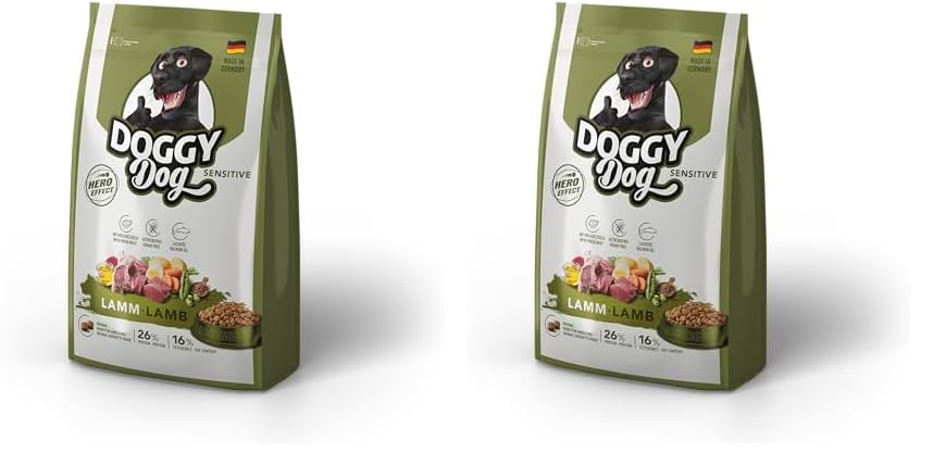 DOGGY Dog Lamm Sensitive, 1 kg, Trockenfutter mit hohem Fleischanteil für Sensible Hunde, getreidefreies Hundefutter mit Lachsöl, Made in Germany (Packung mit 2)