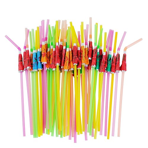 ALINK 50 Hawaiian Beach Cocktail Straws for Luau Party Decorations
