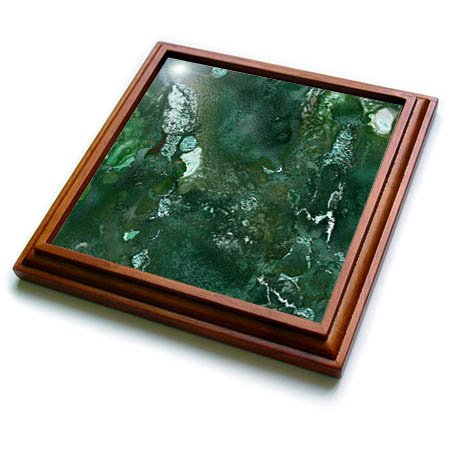 3dRose Malachite Green and Silver Blush Gemstone Ink Marble Trivet with Tile, 8 by 8