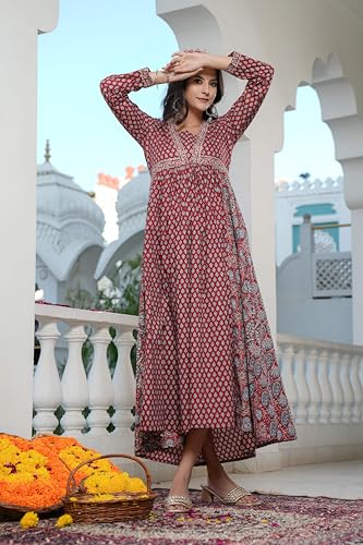 Image of Vbuyz Women's Alia Cut Anarkali Cotton Regular Fit Kurta