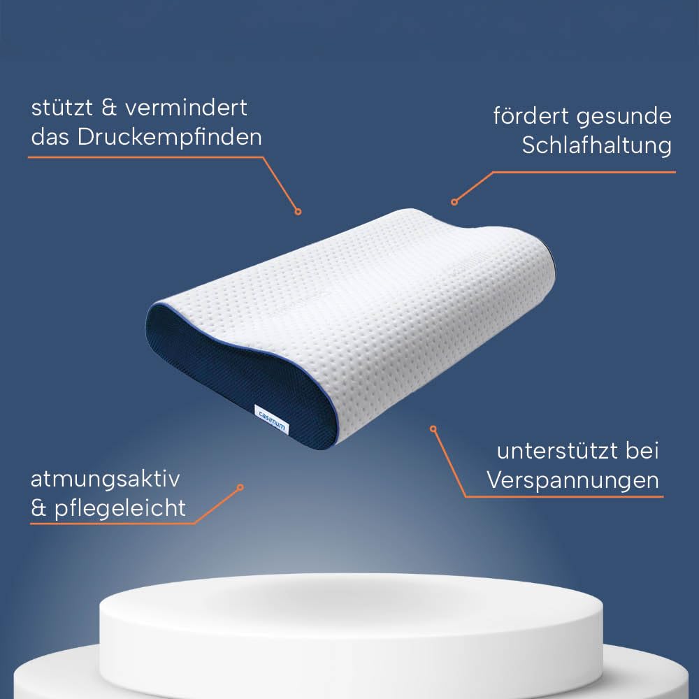 Orthopädisches Nackenstützkissen Memory Foam - Höhenverstellbares Nackenkissen entlastet Kopf & HWS - Schlafkissen gegen Nackenschmerzen 60x30cm, inklusive Kissenbezug in grau, mittelfest