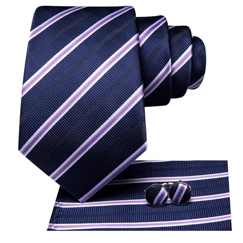 Image of Hi-Tie Silk Ties for Men Plaid Paisley Striped Necktie Pocket Square Cufflinks Set Formal Business