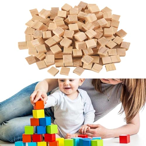 140 piezas de pequeños cubos de madera, bloques cuadrados de madera natural para manualidades, bloques cuadrados de madera natural de 10 mm (0,4 pulgadas), madera maciza para manualidades, decoración
