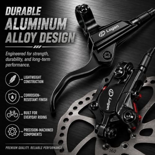 Image of Logan Bicycle Hydraulic Disc Brake Set Front and Rear - Pre-Bled Calipers with Rotors, Brake Levers & Hoses | Aluminum Alloy Material | Compatible with MTB, Road & Hybrid Cycles