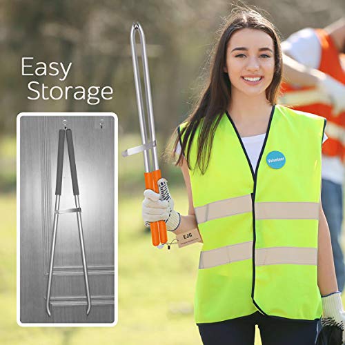ejg 3634 long trash amp garbage picker grabber lightweight aluminium amp rustproof litter pick up stick trash tong reaching assist tool reacher tool for elderly garden nabber plogging orange