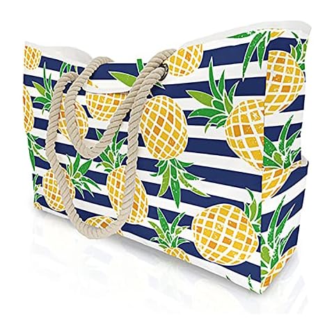 MULTIONS Bolsa de playa antirrobo extra grande con hebilla magnética y bolsillo interior, Rayas de piña Cover