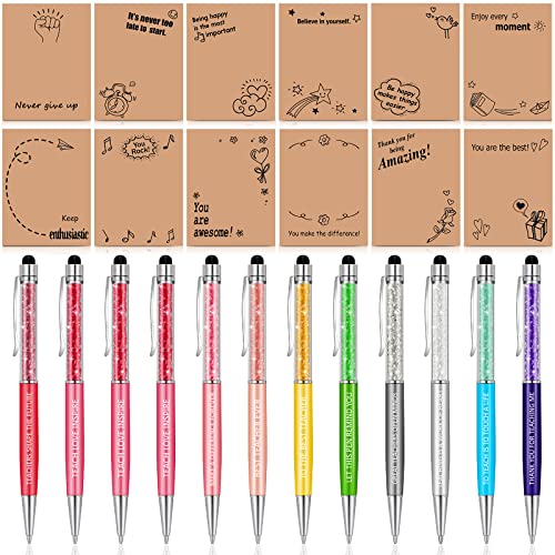 24 Pcs Inspirational Sticky Notes Motivational Ballpoint Pens Inspirational Quotes Positive 3 x 4 Inch Notepads Pen Gifts for Teacher Nurse Worker Office Supplies