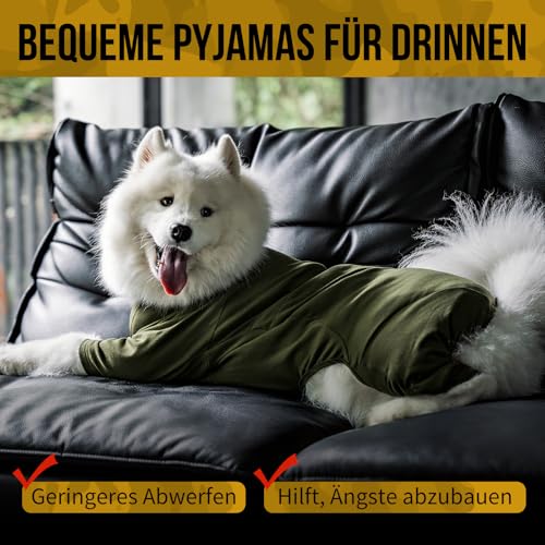 OneTigris Hund Onesie, FUZZBUD Einteiler für Große und Mittelgroße Hunde Weicher Warmer Dehnbarer Mehrzweck Hundepyjama für Haarausfall, Allergien, Anti-Lecken, Wundschutz - Grün L