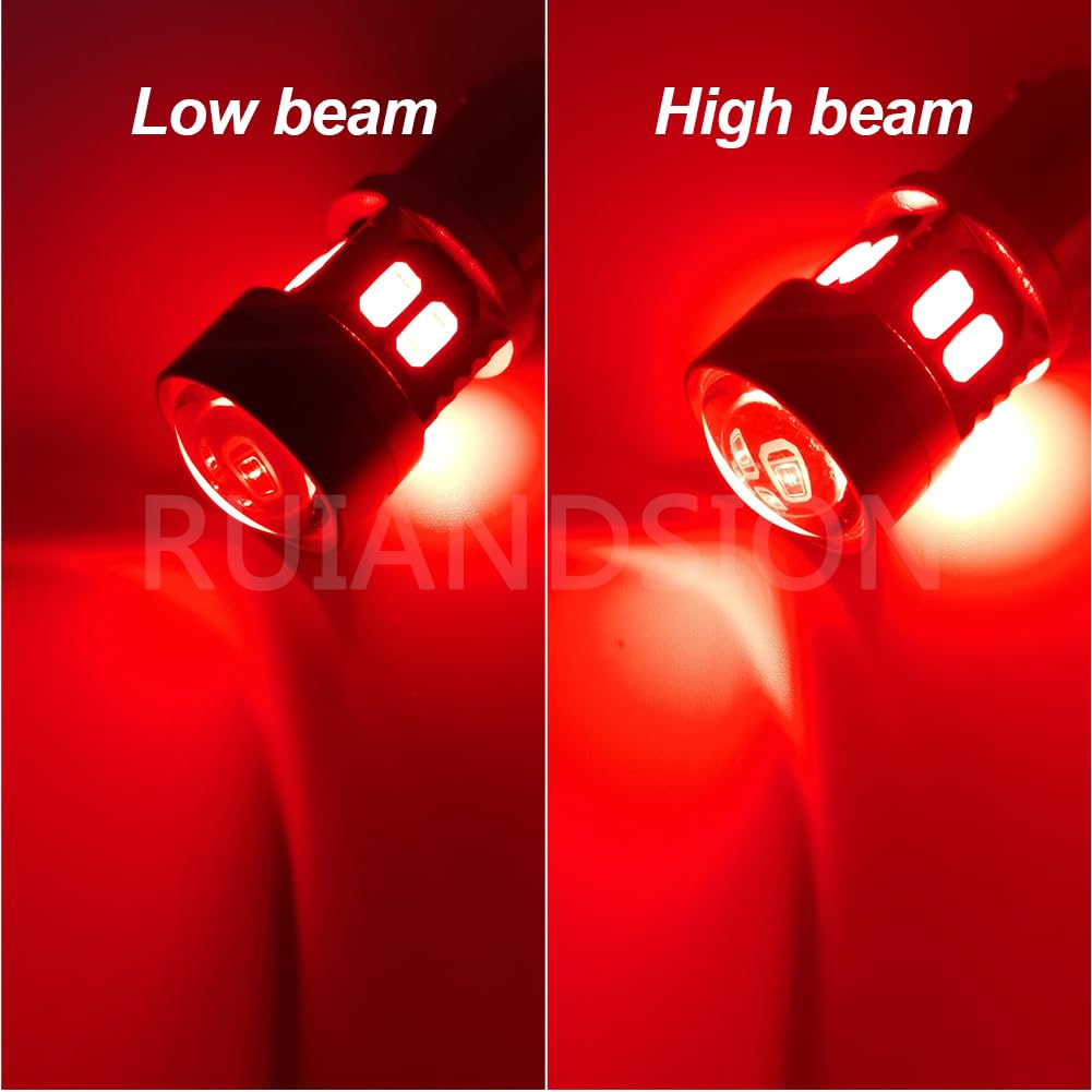 Ruiandsion 2 PZ Rosso BAZ15D Lampadine LED 6-24V P21/4W Doppia Funzione Alta Basso Beam 5730 12SMD Chipset LED Lampadine per Back Up Car Side Marker Posteriori Posteriori