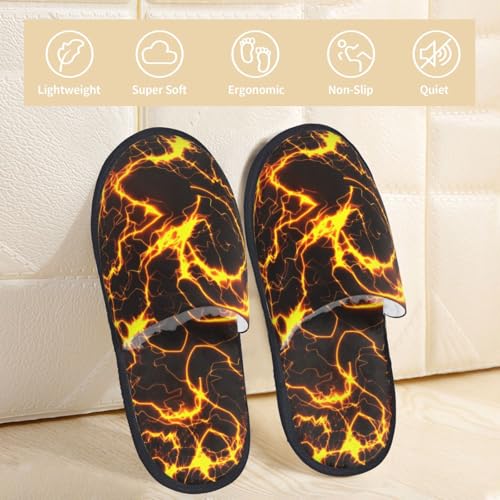 Orange Lightning Print Women Slippers Home Furry Shoes Keep Men Couples Shoes Warm For Women-3