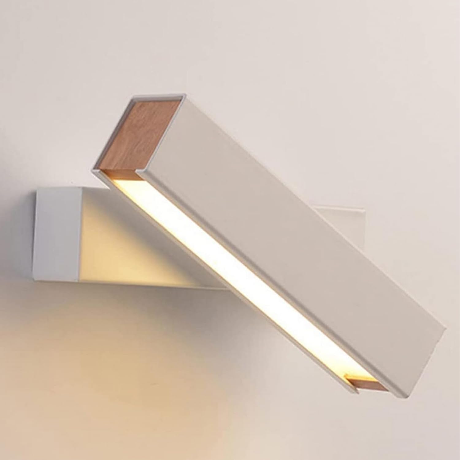 Warm light (3000K)-Wooden Wall Light LED Wall Sconce Modern Simple Bedside Light 270° Rotatable Wall Lantern Wood Wall Mounted Home Ceiling Wall Sconce Compatible with Living Room Home,white