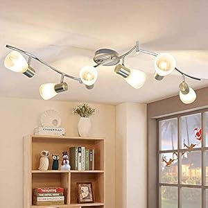 Depuley Plafonnier 6 spots orientables pour salon avec culot E14 (ampoule non incluse) – Plafonnier LED moderne blanc chaud – Bras de 100 cm – Pour bureau, salle à manger, chambre à coucher, studio