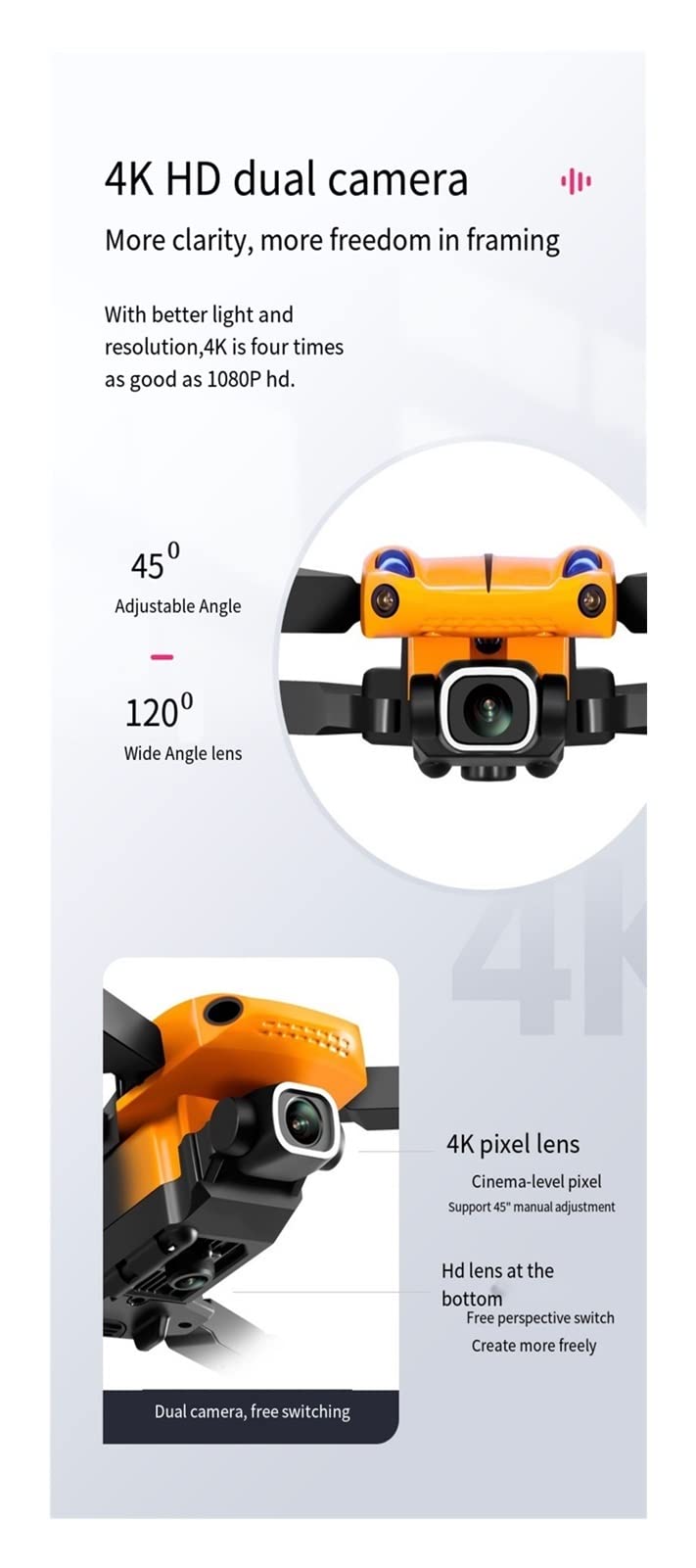 Składany dron Quadcopter Mini RC Drone Inteligentne unikanie przeszkód 4K Podwójna kamera WiFi Air Helicopter Składany quadcopter Drone Toy (Kolor: 4K Dual Camera B Rozmiar: 1) (Brak kamery