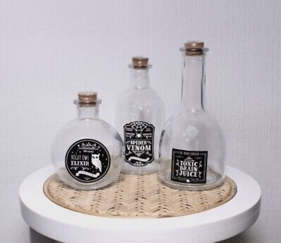 Set of 4 Halloween Magic Potion Bottles Toxic Brain Juice/ Spider Venom/ Night Owl Elixir Set included 2 Night Owl Elixir