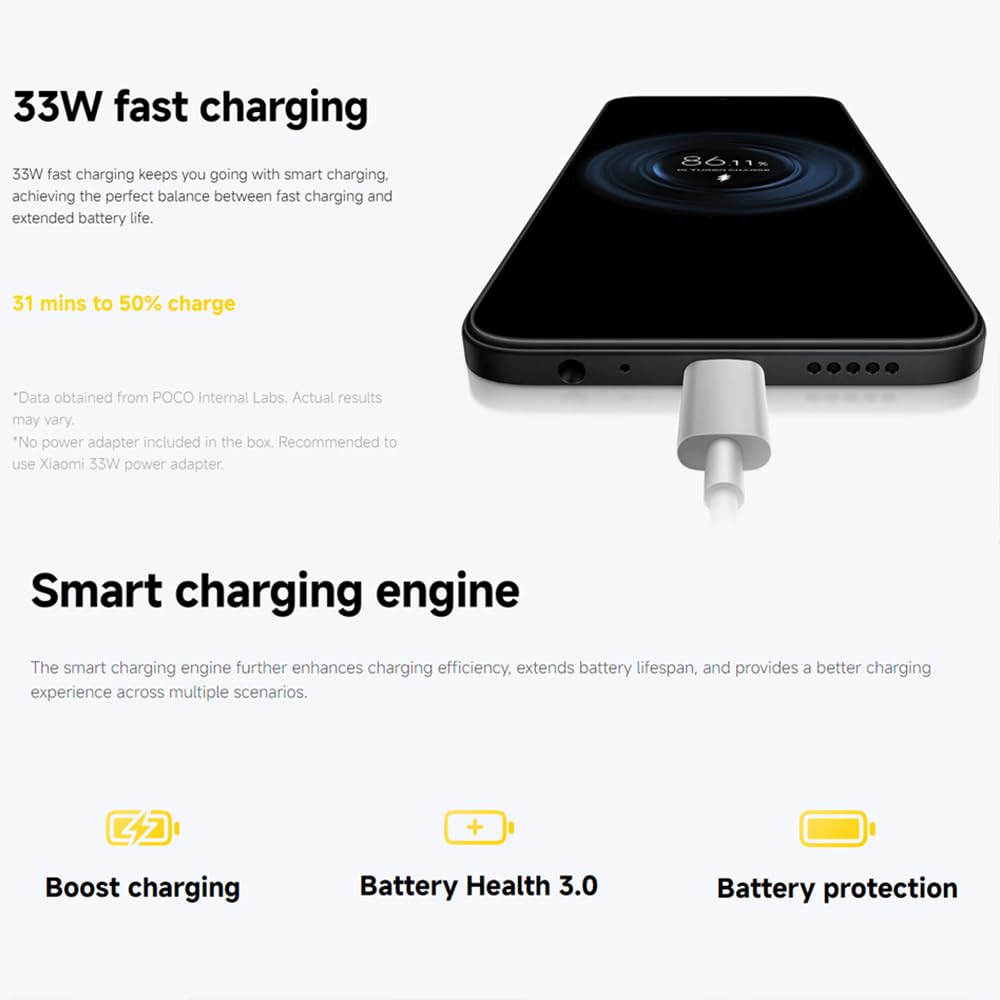 XIAOMI POCO C85 8GB+256GB Smartphone - Écran 6.9" 120Hz, 6000mAh, 50MP Appareil Photo, Processeur Helio G81-Ultra, 33W Charge Rapide,Vert(avec Chargeur Inclus)