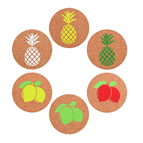 Crazy Clearance Youpin Coasters for Drinks,Absorbent Drink Coaster Set of 6 lemon and pineapple Cork Coasters for Home or Bar Use,House Warming Gifts for Women Men