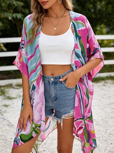 Image of Spicy Sandia Kimonos for Women Floral Beach Cover Up Loose Swimsuit Bathing Suit Coverup Cardigan for Summer Swimwear