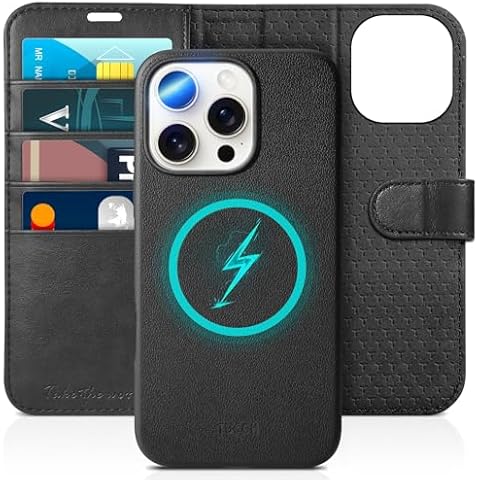 TUCCH Case Wallet for iPhone 16 Pro Max, [Detachable] Kickstand RFID Blocking 4 Card Slot Shockproof Wireless Charging Case, PU Leather Removable Cover Compatible with iPhone 16 Pro Max 5G, Full Black Cover