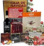 Cesta Gourmet Navidad M+ | Perfecta para Regalar Navidad y Empresas | Jamón Ibérico de Cebo + Vino Tempranillo + Crema de Morcilla y Crema de Sobrasada + Paté PX + Pack Polvorones + Bombones