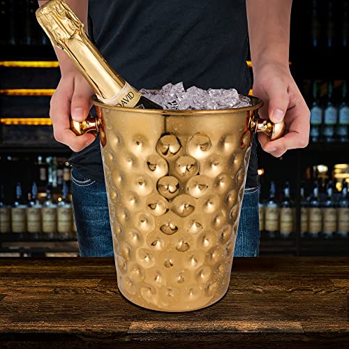 BARsics 5-Quart Metal Golden Champagne Bucket, Hammered Mirror Finish Stainless Steel Ice Bucket for Party Wedding, Banquet (Gold) - Image 4