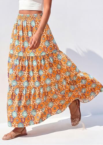 Image of KIRUNDO Maxi Skirts for Women Summer Boho Floral Long Skirt