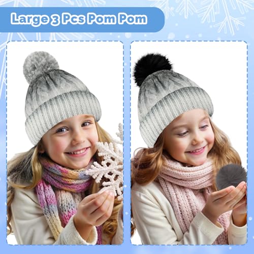 Kids Toddler Winter Beanie Hat with Pom Pom, Girls Warm Fleece Lined Knit Ski Cap for 2-6 Years, 2 Replaceable Pom Poms4