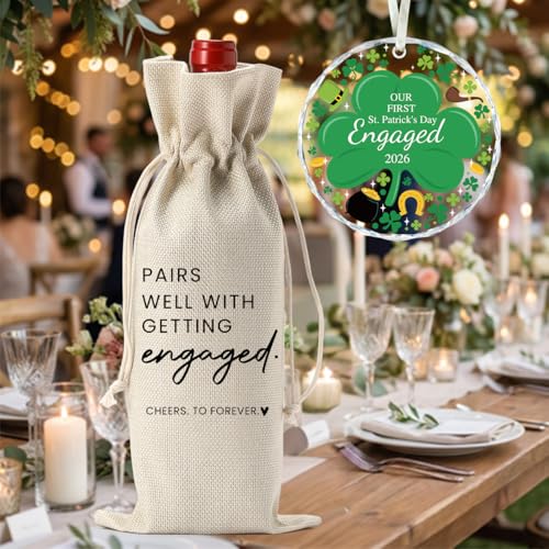 Image of Engaged Gifts Engagement Gifts for Couples Her, Engagement Party Decorations for Women Couple Bride Our St. Patrick's Day Engaged Wine Bag Acrylic Ornament 2026