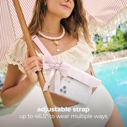 Image of Case-Mate IP68 Waterproof Fanny Pack with Bow Design - Ballet Pink | Floating Waterproof Phone Case w /Triple Seal Protection, Adjustable Strap-Fits All Phones-Beach Cruise Ship Travel Essentials