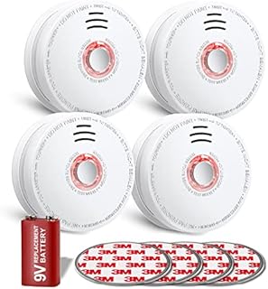 SITERWELL Smoke Detector , Smoke Alarm with Photoelectric Sensor and 9V Battery Operated(Include), 10-Year Life Time Fire Alarm with UL Listed, Fire Safety for Kitchen,Home,Hotel, GS528A , 4 Packs