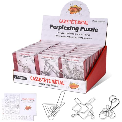 Metal Puzzles Brain Teaser, 24pcs Metal Wire Puzzles for Adults K...