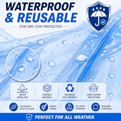 Image of Full Length Waterproof Raincoat for Men & Women | Hooded Transparent Rain Wear with Sleeves | Reusable Long Rain Jacket for Bike Riding, Travel, Camping & Monsoon Protection