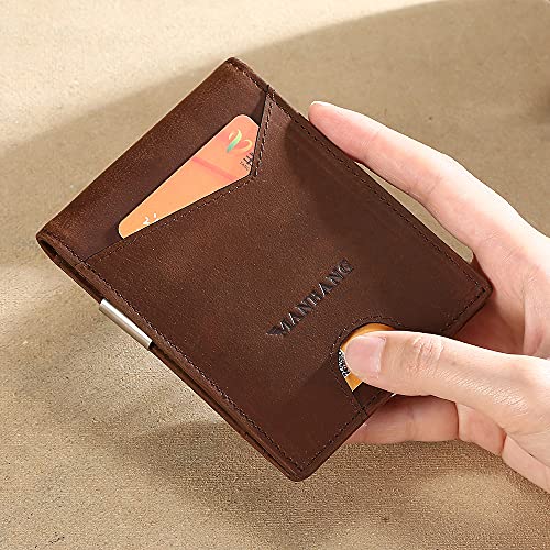 Wallets for Men Slim Mens leather RFID Blocking Minimalist Card Front Pocket Bifold Travel Thin (Brown)2
