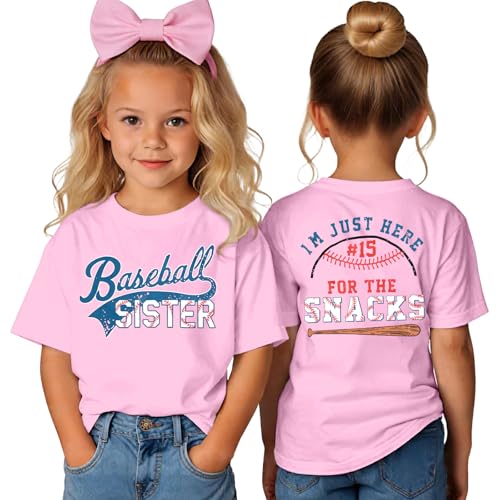 Yawtaut Toddler Baseball Sister Shirt Baby Girl Baseball Outfit Big Sister Shirt Im Just Here for the Snacks Tee Top Pink