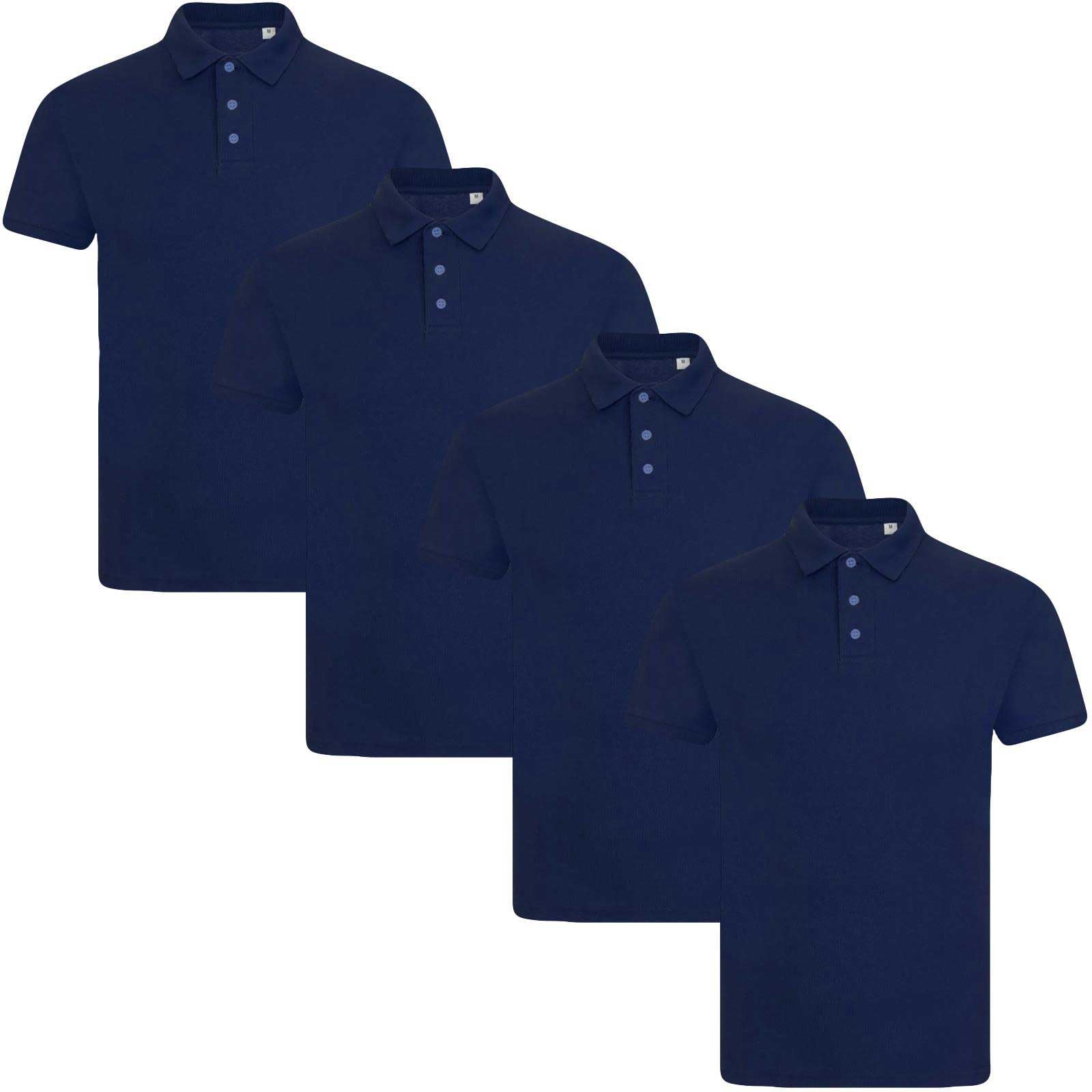 True Face Mens Polo Shirt Plain Tshirt Short Sleeve Summer Work Pique T Shirt Workwear Adult Tee Classic Casual Top Navy Plain - 4 Pack S