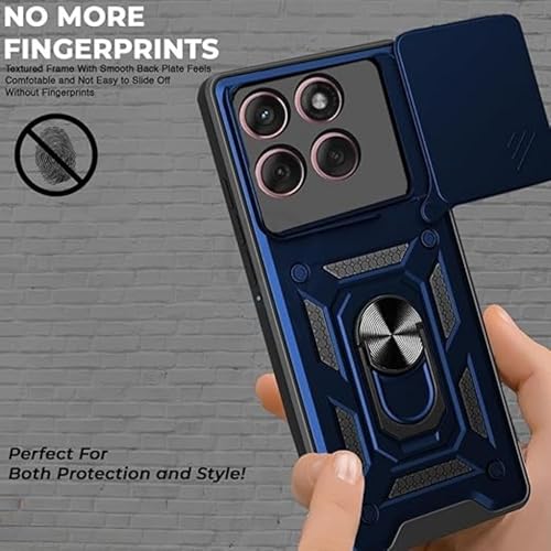 Image of Designerz hub Motorola Edge 60 Pro 5G Back Cover | Heavy Duty Hybrid Case with 360 Degree Rotating Finger Ring Holder + Slider Shutter Camera Protection Case for Motorola Edge 60 Pro 5G- Blue
