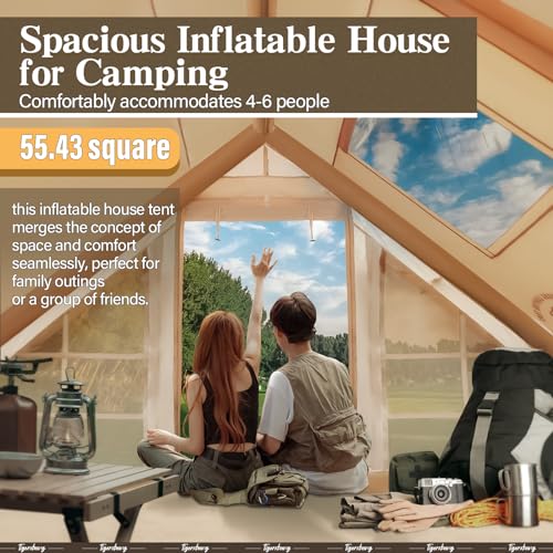 TIGERXBANG Carpa Inflable para Camping, para 4 Personas, Fácil montaje, Cabina de lujo para 4 estaciones, Impermeable y cortaviento con ventanas panorámicas miniatura 4